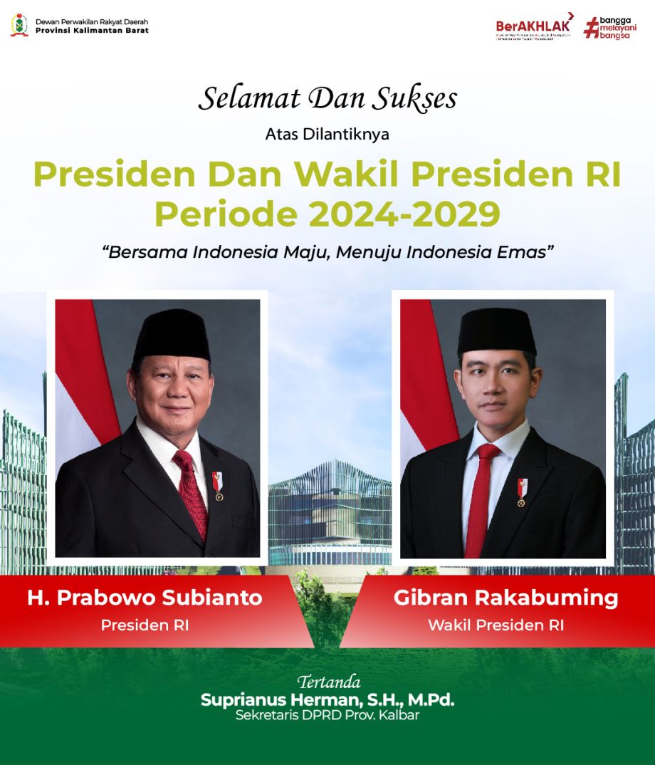 Selamat atas Dilantiknya Presiden dan Wakil Presiden RI Periode 2024-2029